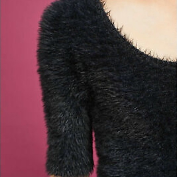 Anthropologie Knitted & Knotted Isola Black Furry eyelash knit Sweater Sz XS - Picture 4 of 12